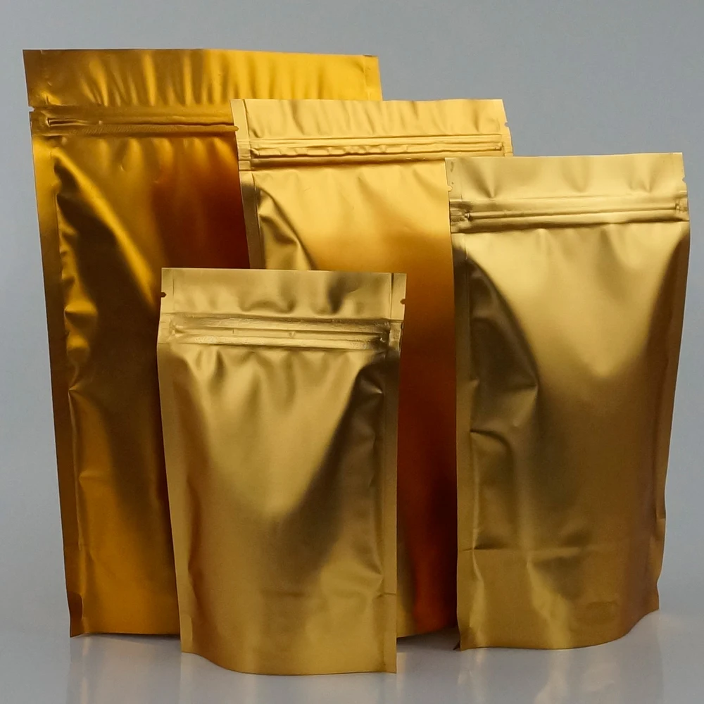 

100pieces/lot,12*20cm Stand Matte Golden Aluminium Foil Ziplock Bag,Resealabel Powder/candy Packing Pouch,Food Plastic Zip Sack