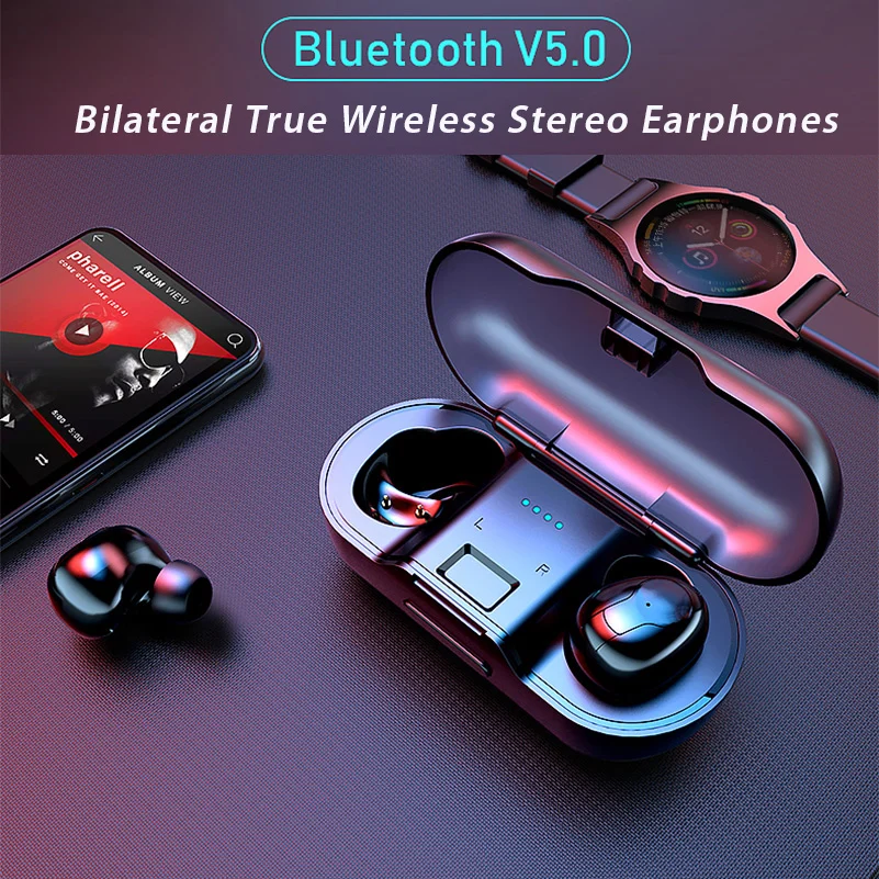2019 Newest TWS Bluetooth V5.0 Headphones In-Ear Wireless Earphone With Charging Case Noise Reduction Headset Earbuds | Электроника