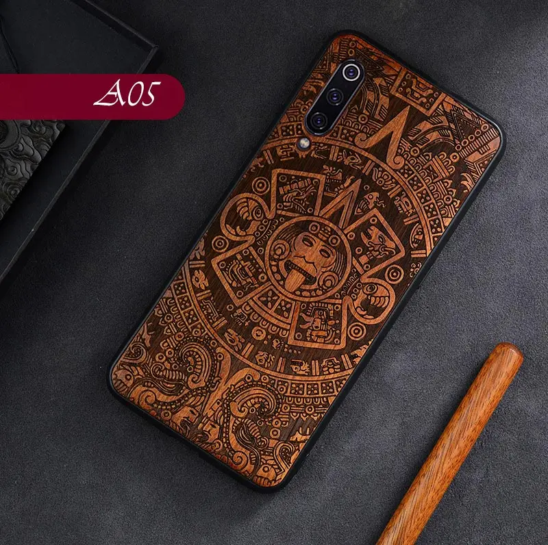 A05 Чехол для Xiaomi mi x 3 2 2S для mi 9T 9 9SE 8 SE CC9 CC9E Red mi Note 8 Pro K20 Твердый Чехол для резьбы по дереву Универсальный деревянный чехол - Цвет: A05