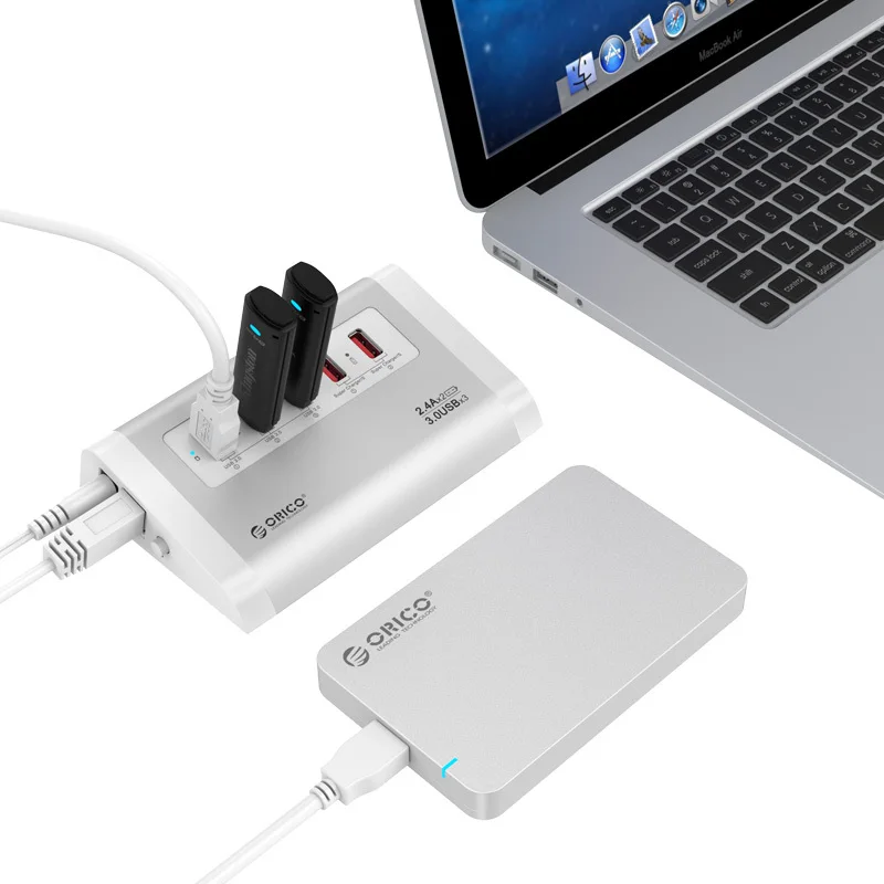 ORICO UH3C2-SV USB3.0 концентратор 5 Гбит/с высокоскоростной с зарядным устройством для мобильного телефона планшета EU Plug/US Plug-серебро