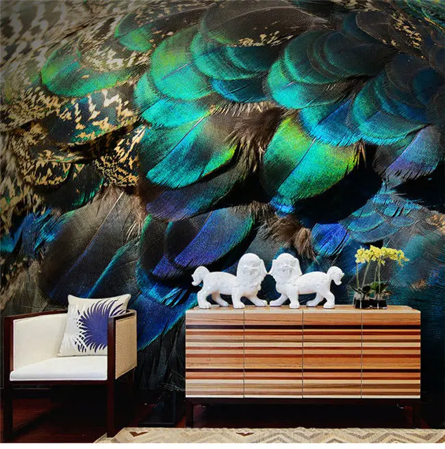 Художественные английские 3d обои с павлиньими перьями для спальни ручная