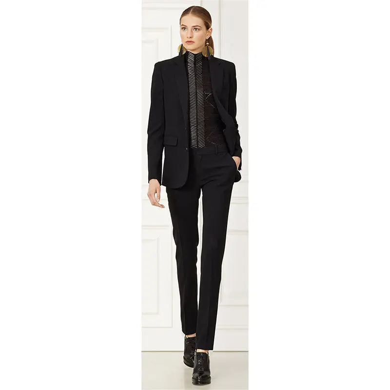 

New Tailored Black Office Suits For Women Slim Fit Female Office Uniform Lady Show Interview Trouser Suit B162