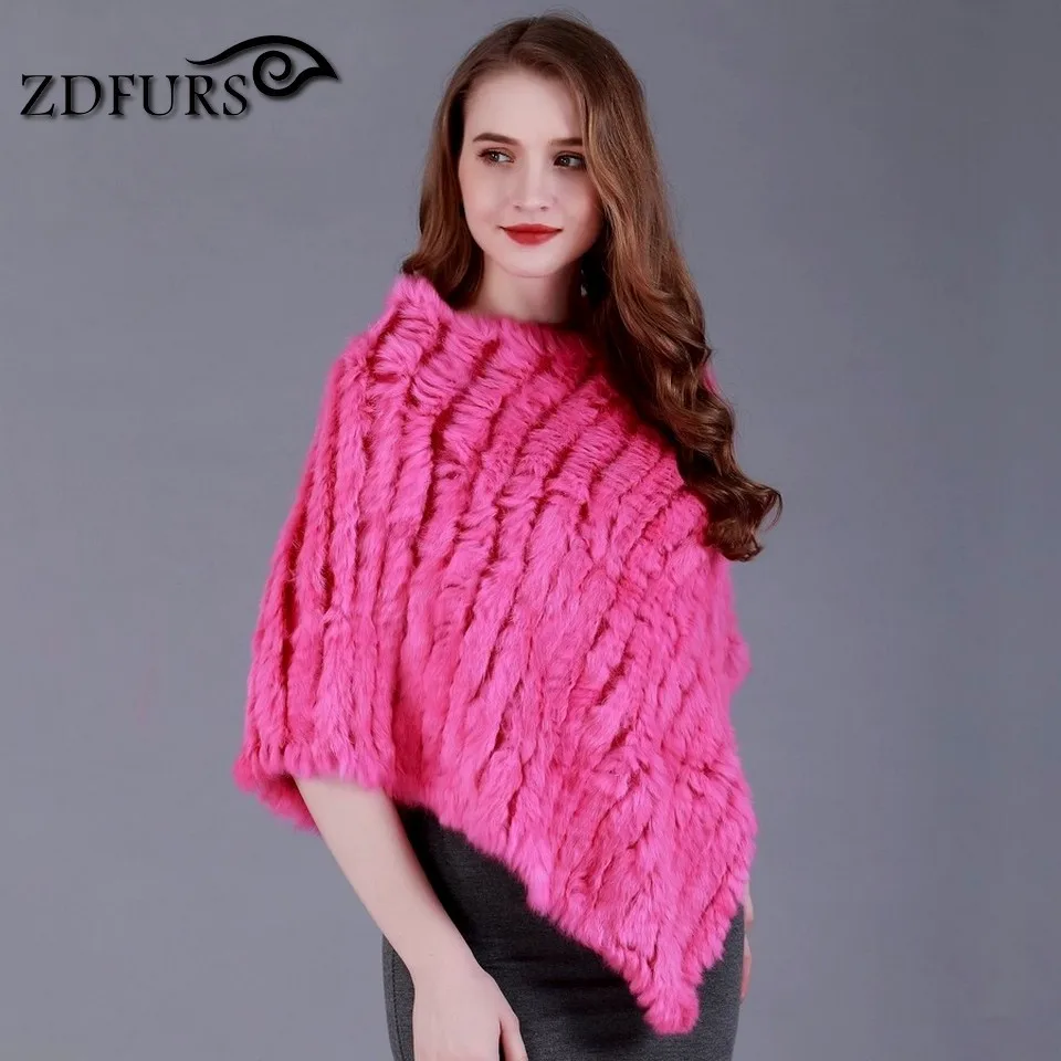 ZDFURS * осенне-зимнее женское пончо из натурального кроличьего меха треугольная