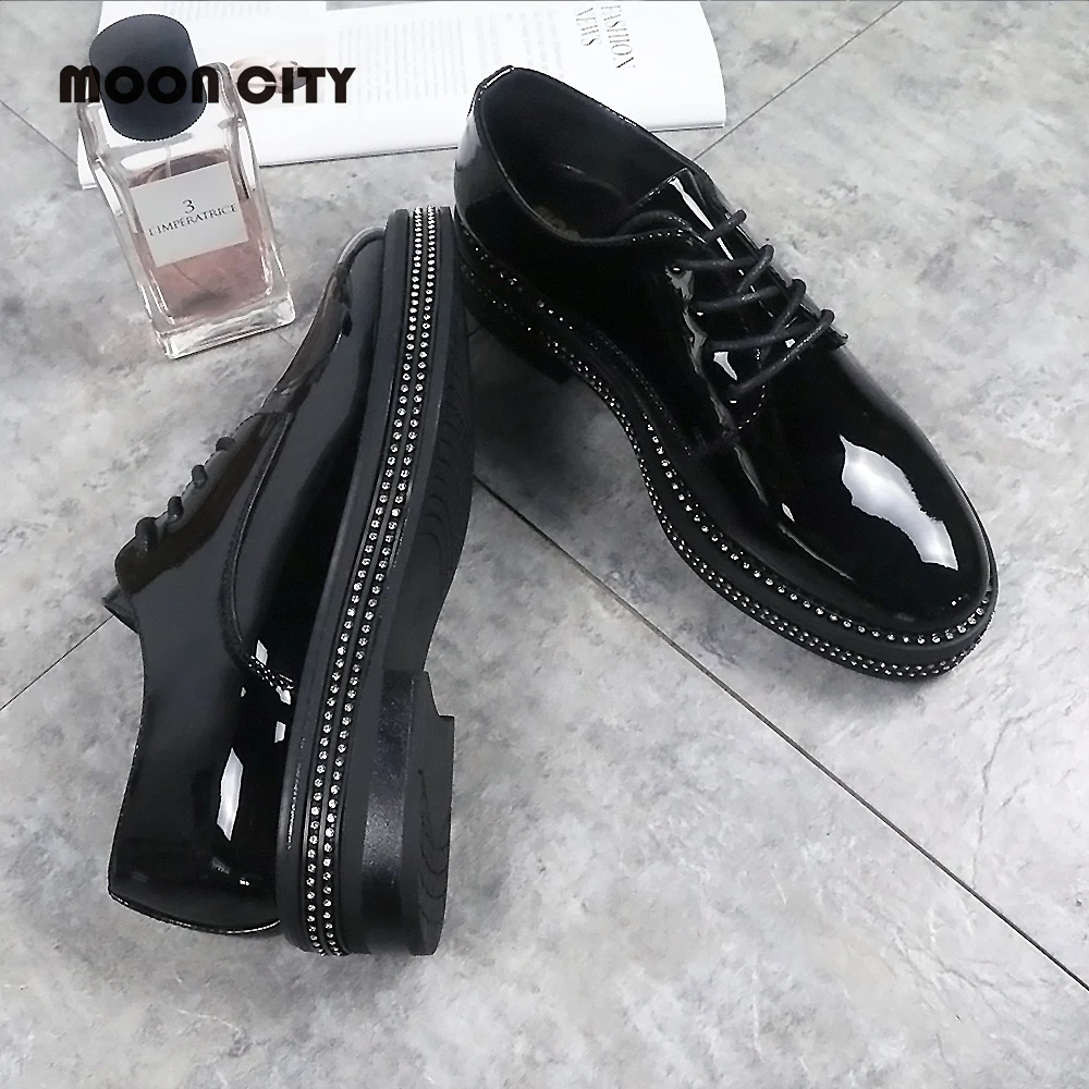

New Classic Fashion women oxford shoes Women'S Flats Patent Leather loafers moccasins Lady'S Flats Casual Crystal Shoes Women