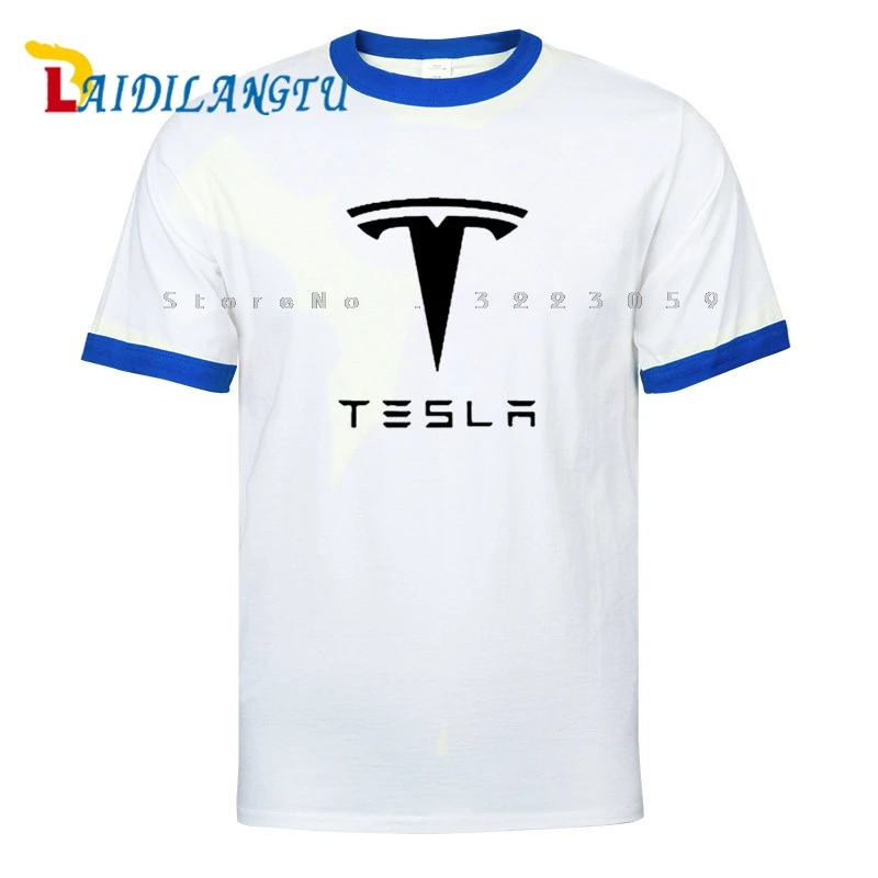 Мужская футболка с принтом Tesla Повседневная рукавом реглан и круглым вырезом