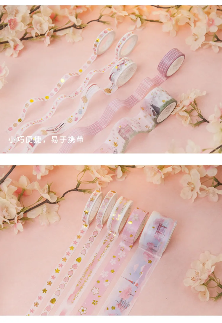 8 упак./лот во-первых вишня Сакура серии золочение набор декоративного скотча васи клейкая лента DIY Скрапбукинг Стикеры этикетки Craft клейкой ленты