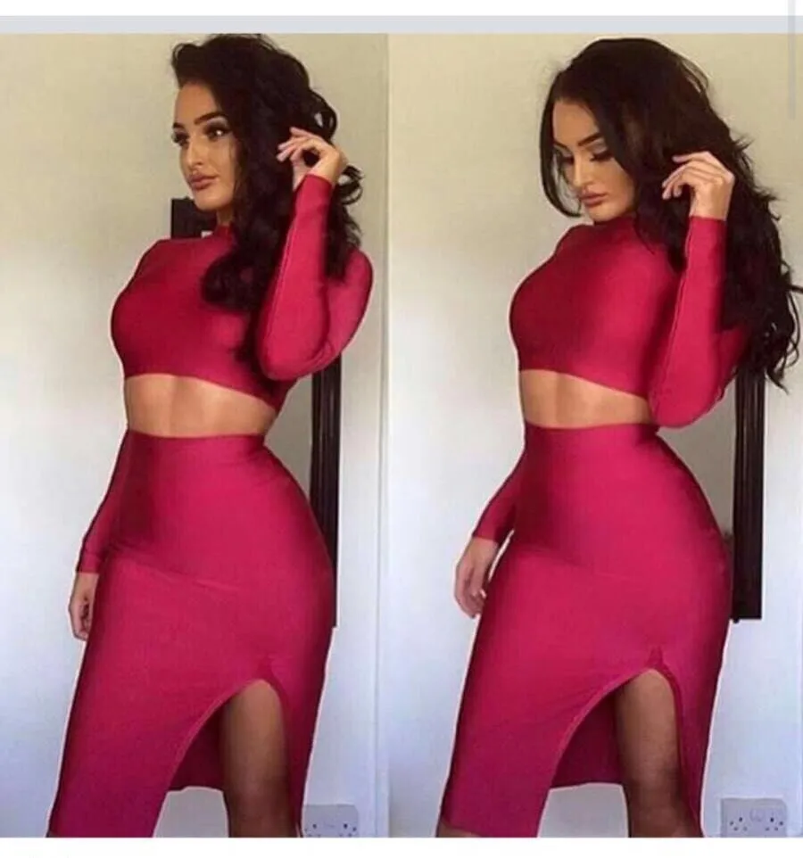 Женский облегающий комплект из двух предметов обтягивающее красное платье с