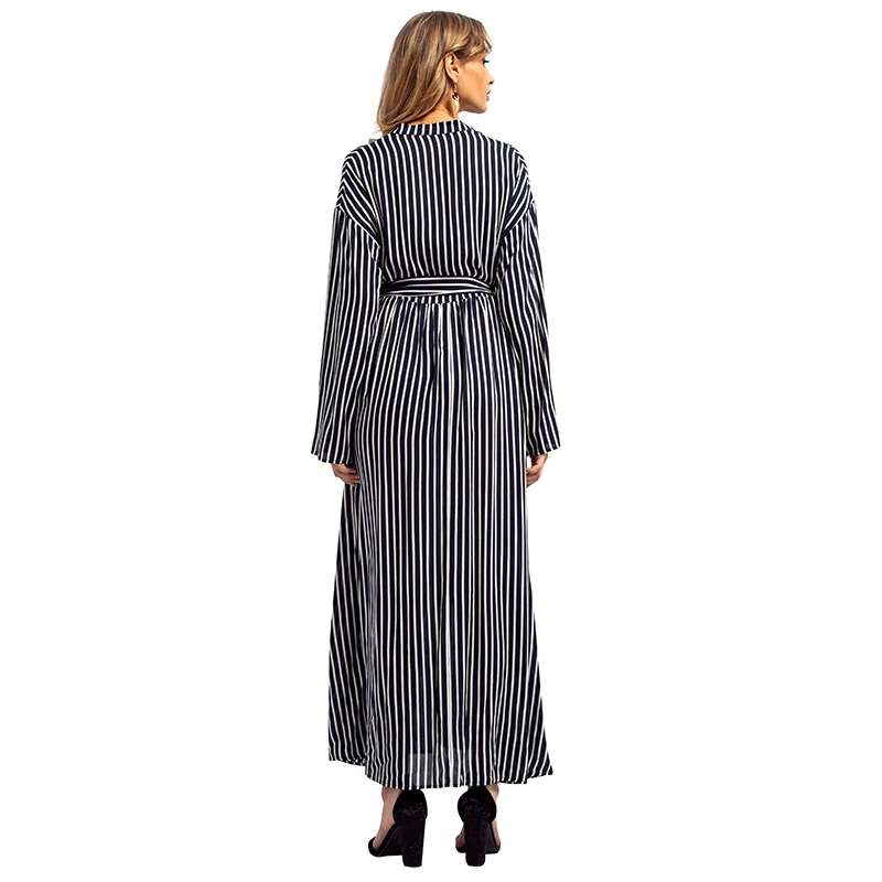 Женское платье-рубашка Abaya длинное платье в полоску с длинным рукавом для