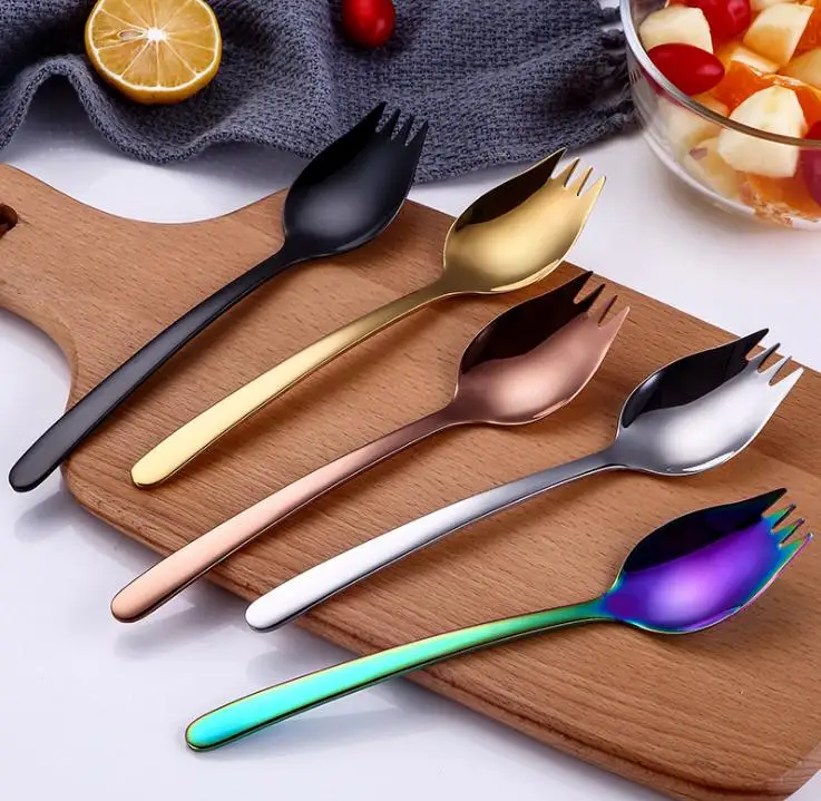

Top Choice Colored Stainless Steel 304 Spork Noodle Forks, Shiny Silver Gold Copper Black Rainbow Spork SN1213