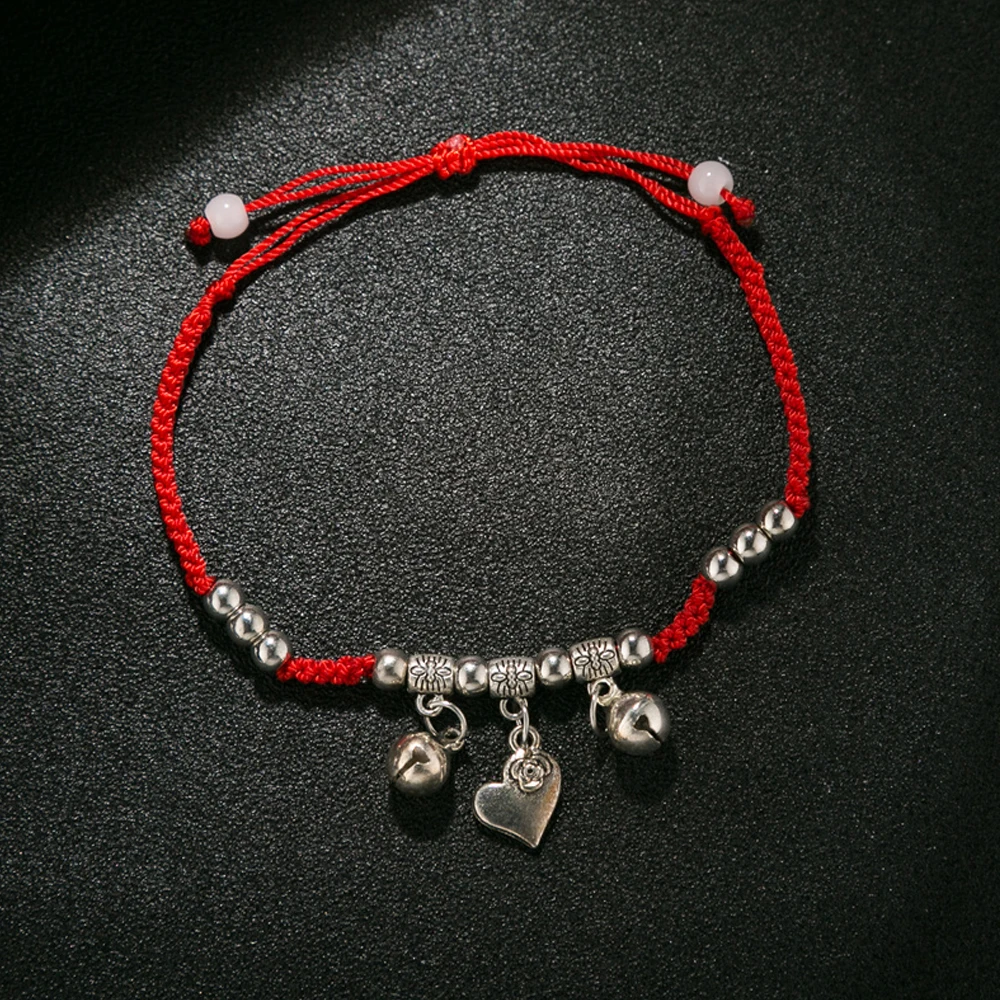 AMOURJOUX Fashion A Bracelet Lucky Red Thread String White Heart Charm Dual Layer Adjustable Chain Bracelets For Women | Украшения и