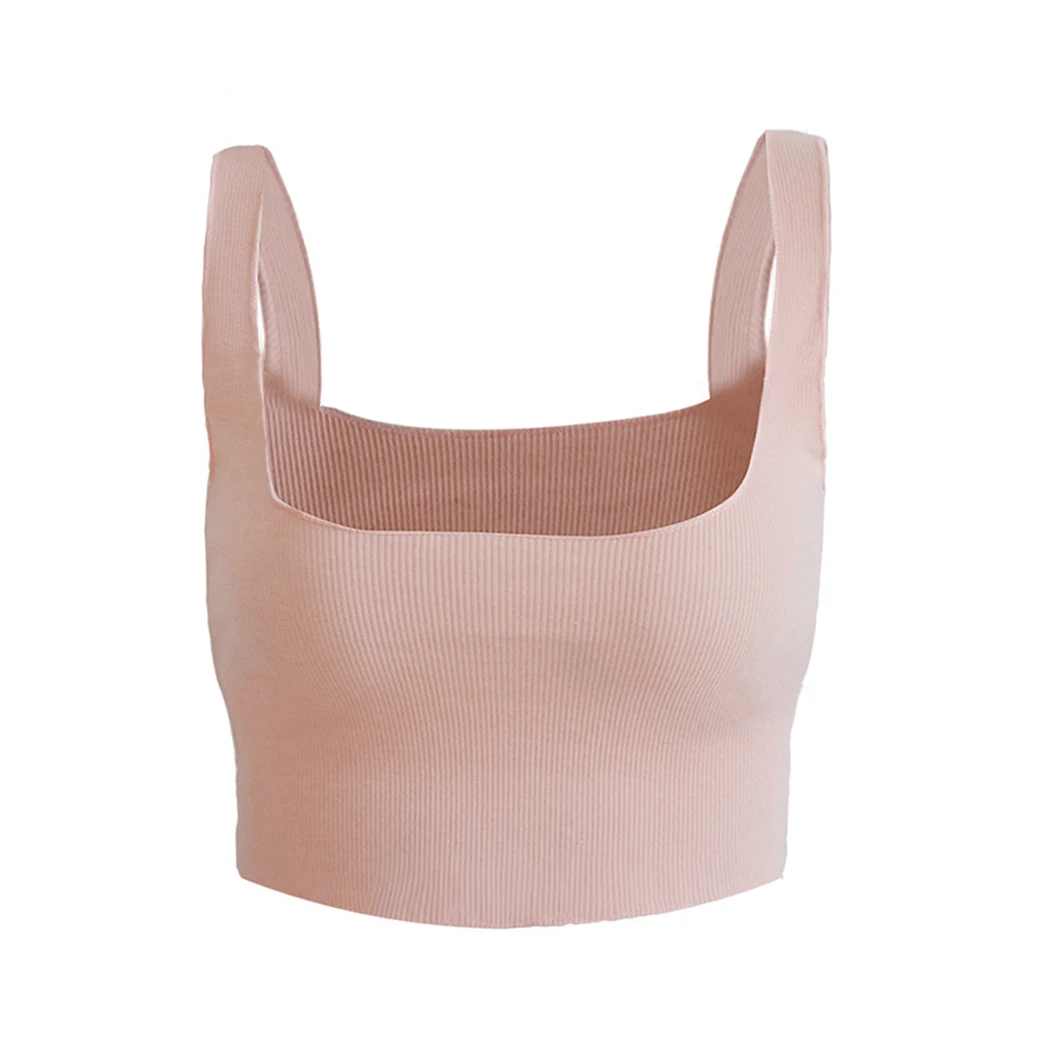 Light Pink Женский сексуальный хлопковый короткий модный топ с квадратным вырезом, кроп-бюстье, многоцветный, без рукавов, укороченный топ без бретелей - Цвет: Light Pink