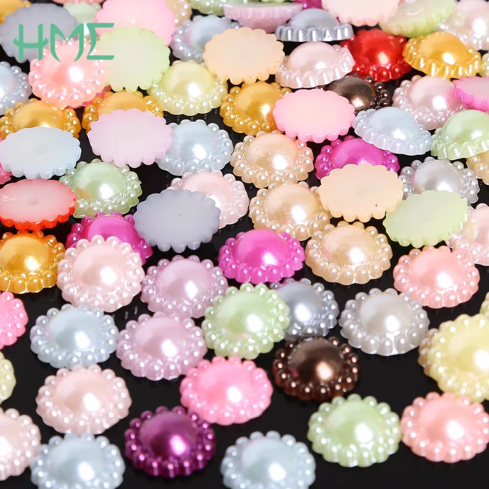 Wholesale Dia. 12mm 13 Colors Sun Flower Flatback Plastic ABS Imitation Pearl Beads For Jewelry Craft DIY Scrapbook Decoration | Дом и сад