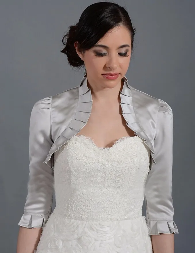 На Заказ 3/4 рукав атласная Оборками свадебный Края куртки женщины куртка