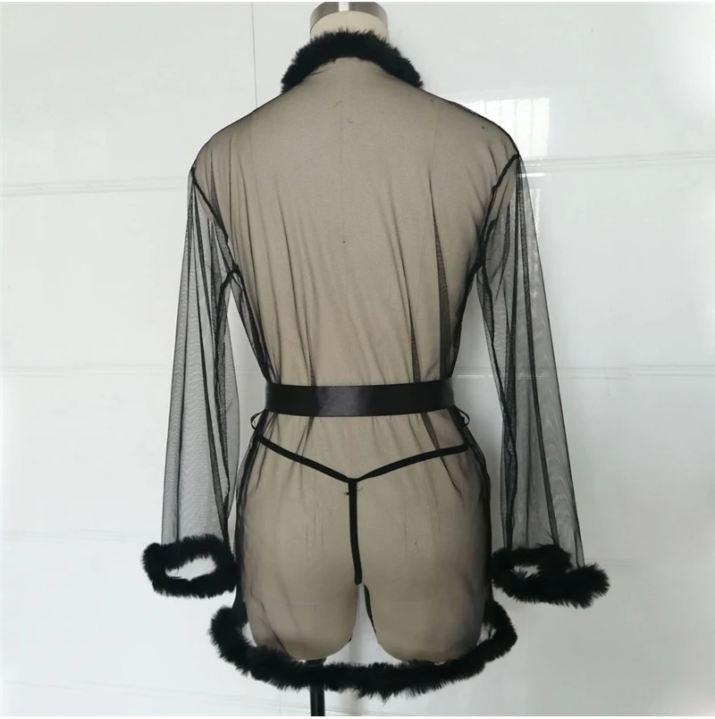 Комплект из двух предметов, модное женское сексуальное модное нижнее белье с длинным рукавом, пижамы с перьями, женское прозрачное Сетчатое нижнее белье, летнее