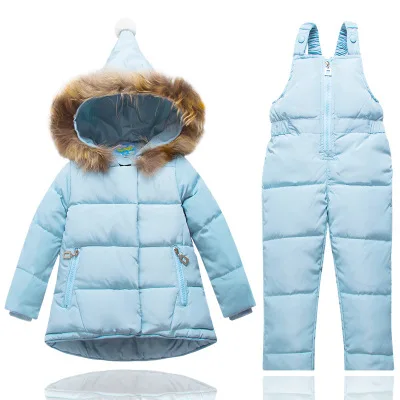 light blue 2 шт. Детский пуховик для маленьких девочек Комплекты одежды для мальчиков зима теплая с капюшоном для новорожденных зимние 90% белая утка вниз От 1 до 3 лет - Цвет: light blue