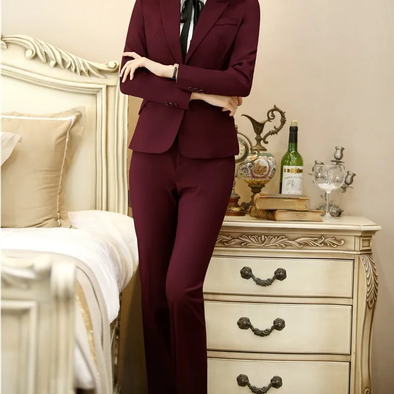 

Fashion Wine Formal Uniform Designs Pants Capris Women Business Work Wear Trousers Spring Autumn OL Styles Pants Plus Size