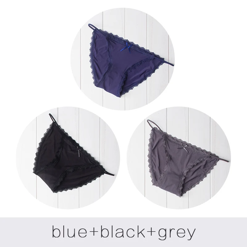 Blue Black Grey Сексуальное бикини, стринги, нижнее белье, женские трусики, бесшовные кружевные дышащие трусики, нижнее белье, трусы для девушек - Цвет: Blue Black Grey