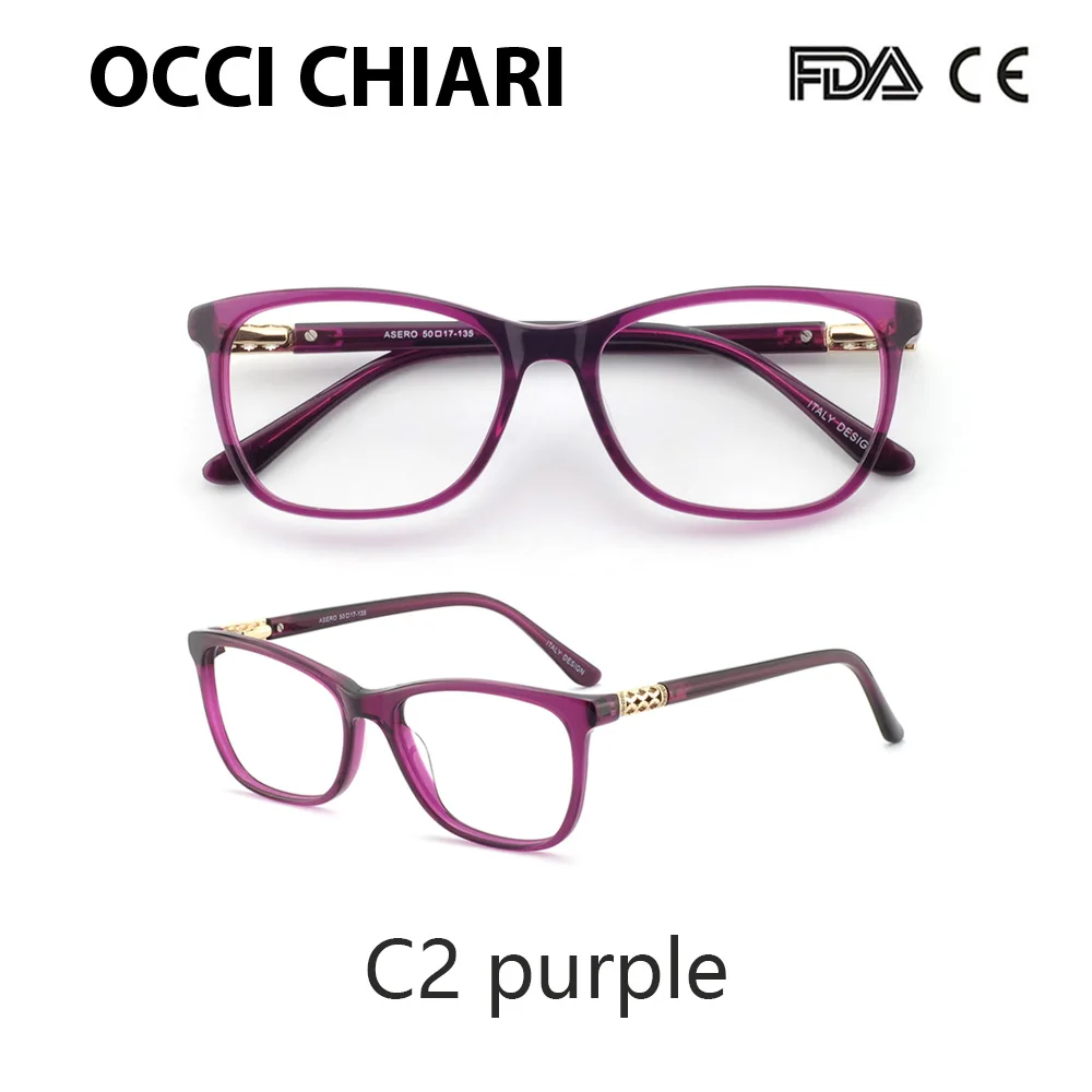 C2 purple OCCI CHIARI, винтажные очки для близорукости, оправа для женщин, анти-голубые лучи, компьютерные очки, бриллиантовые пружинные петли, оптические очки, оправа - Цвет оправы: C2 purple