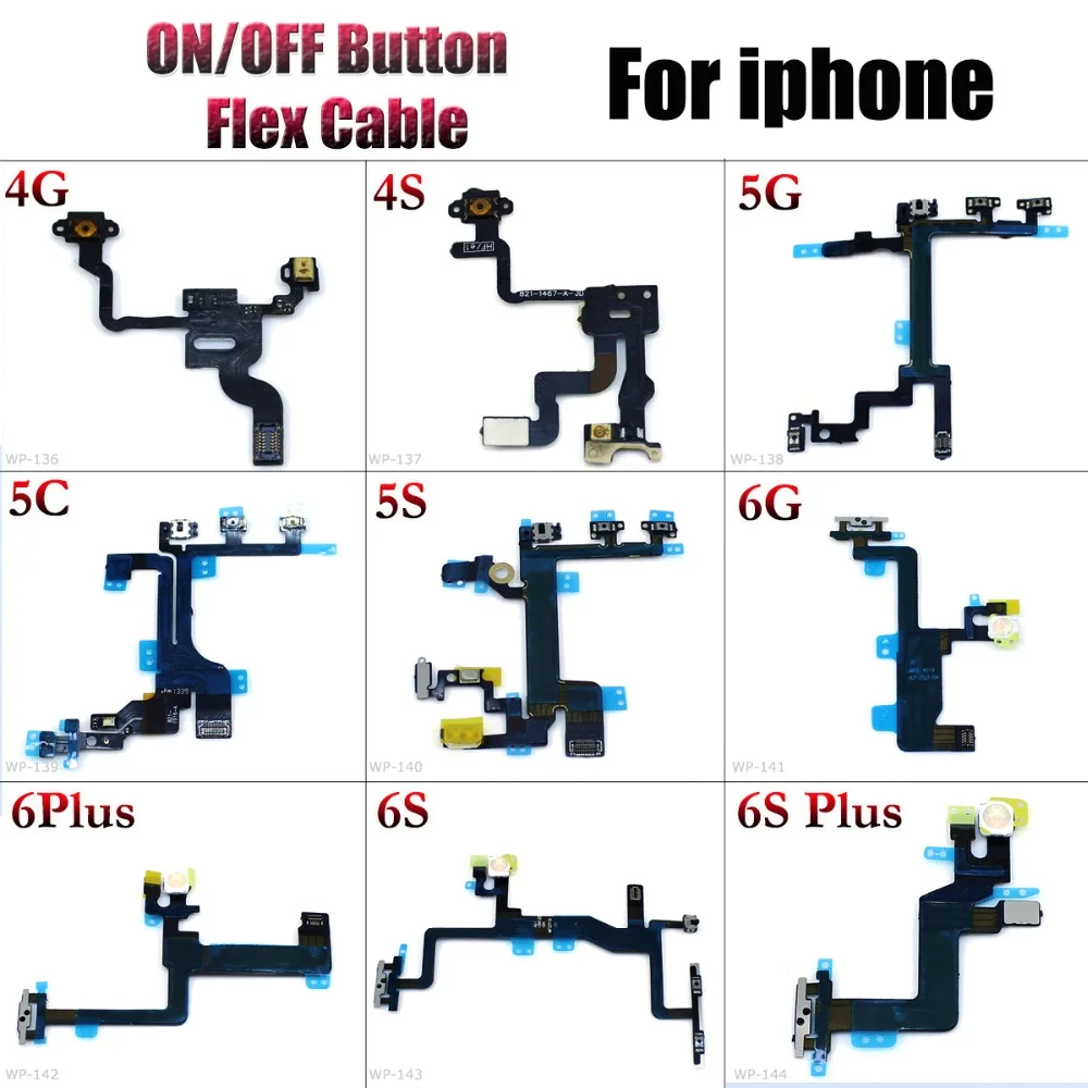 Кнопка питания YuXi ВКЛ./ВЫКЛ. Гибкий с кабелем для iPhone 4 4S 5 5S 5C 6 6S Plus переключатель