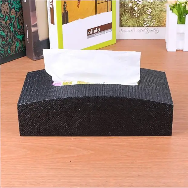 

luxury black color leather tissue box toilet paper storage pumping napkin holder decorative tissue box case dispenser PZJH005
