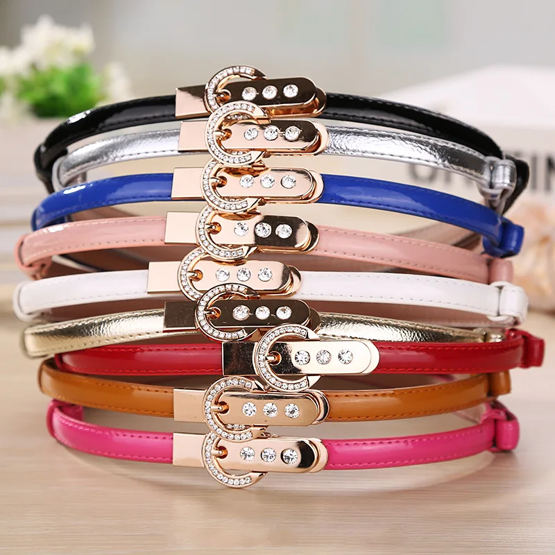New Fashion Rhinestone Pin Buckled Thin Faux leather Belts For Women Female Candy Color Waist belt Skirt Decoration Hot Selling