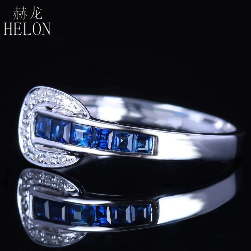 HELON Solid 14 к белое золото натуральный сапфиры Алмазы обручальные кольцо для женщин драгоценный камень Обручальное элегантные изысканные украшения
