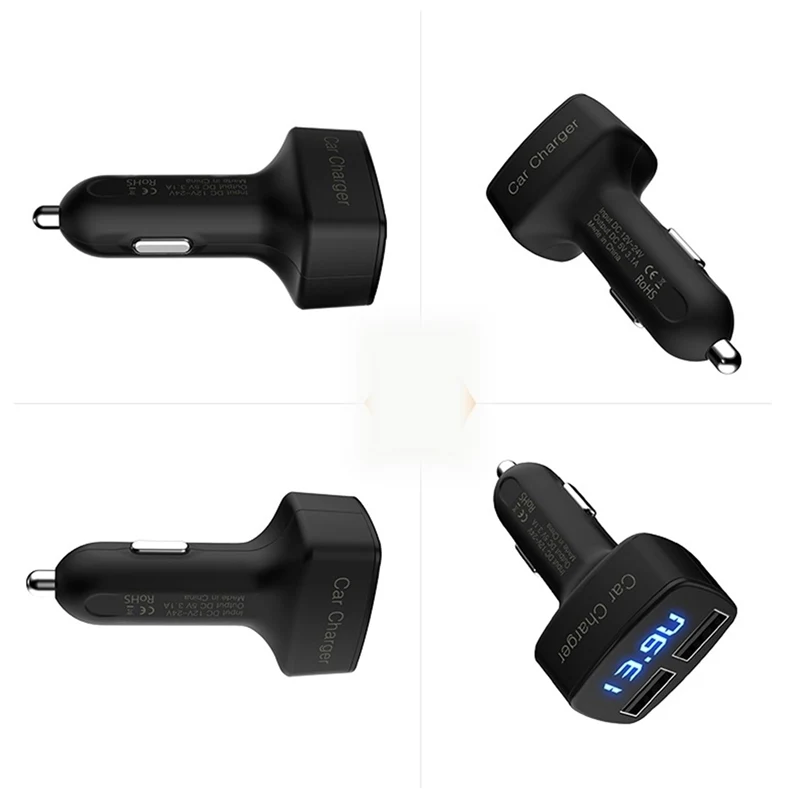 Coonline 4 в 1 Автомобильное зарядное устройство Dual USB Вольтметр термометр цифровой