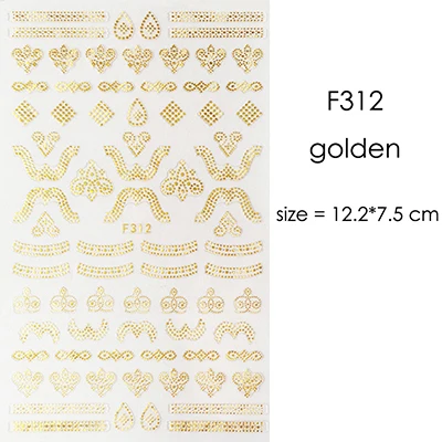 F312gold 1 лист серебряный золотой белый черный абстрактная графика дизайн круглый квадратный треугольник наклейки для ногтей Луна Звезда наклейки для ногтей - Цвет: F312gold