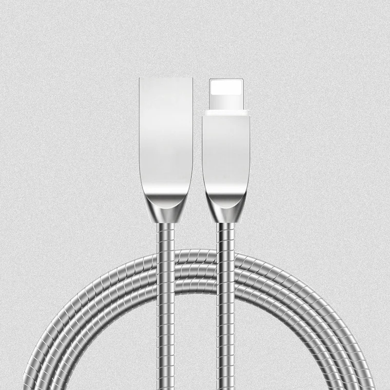 1 м данных USB зарядное устройство кабель происхождения быстрой зарядки металлический провод шнур для iPhone 6 S 6 S 7 8 Plus X XR XS Max 5 5S 5C SE iPad mini Air 2 - Цвет: Серебристый