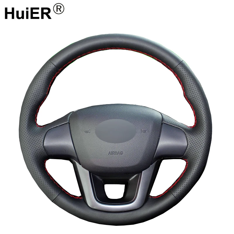 HuiER ручной швейный чехол рулевого колеса автомобиля черная кожа для Kia K2 Rio 2011 2012