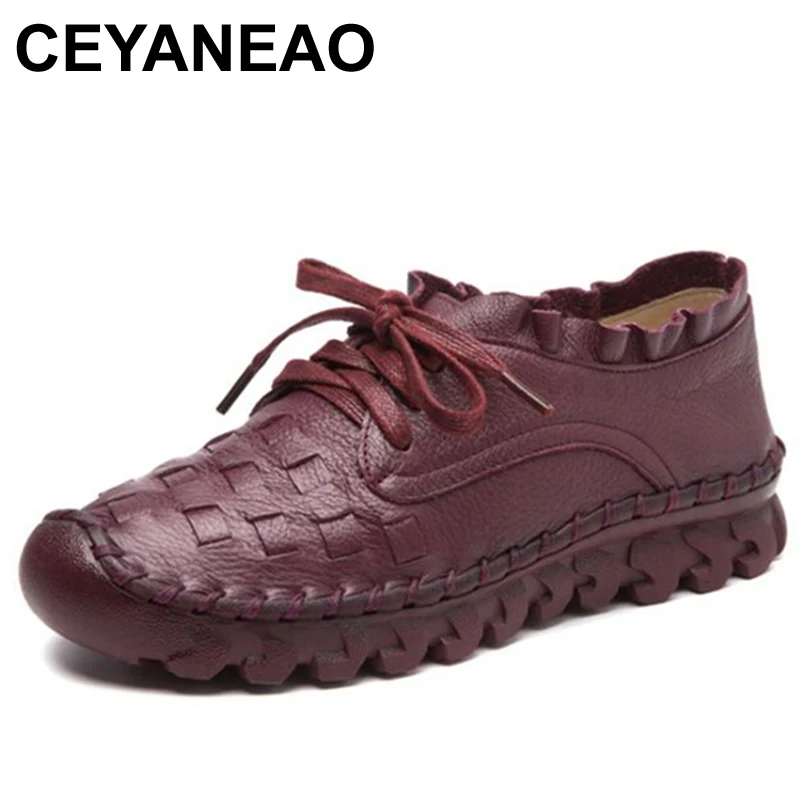 

CEYANEAO Fashion Women Shoes Handmade Genuine Leather Loafers Women Mixed Colors Casual shoes Soft Comfortable Shoes Women Flats