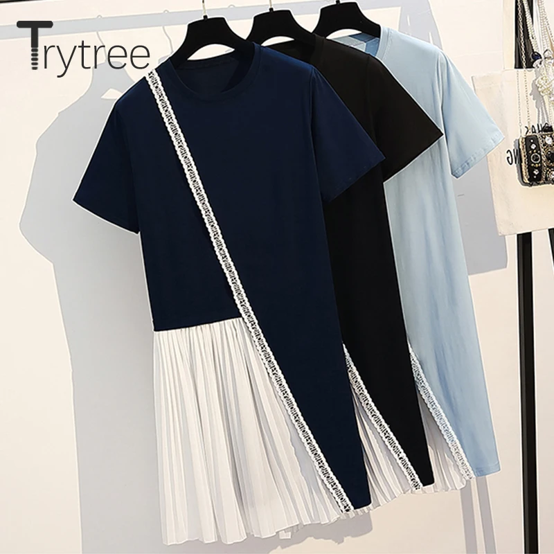 Женское кружевное платье с круглым вырезом Trytree белое плиссированное