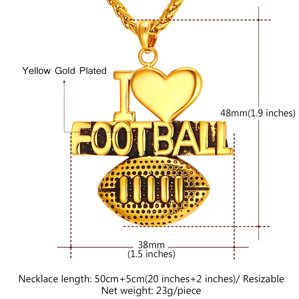 Я люблю футбольные Подвески с золотой цепочкой унисекс ожерелья и подвески для