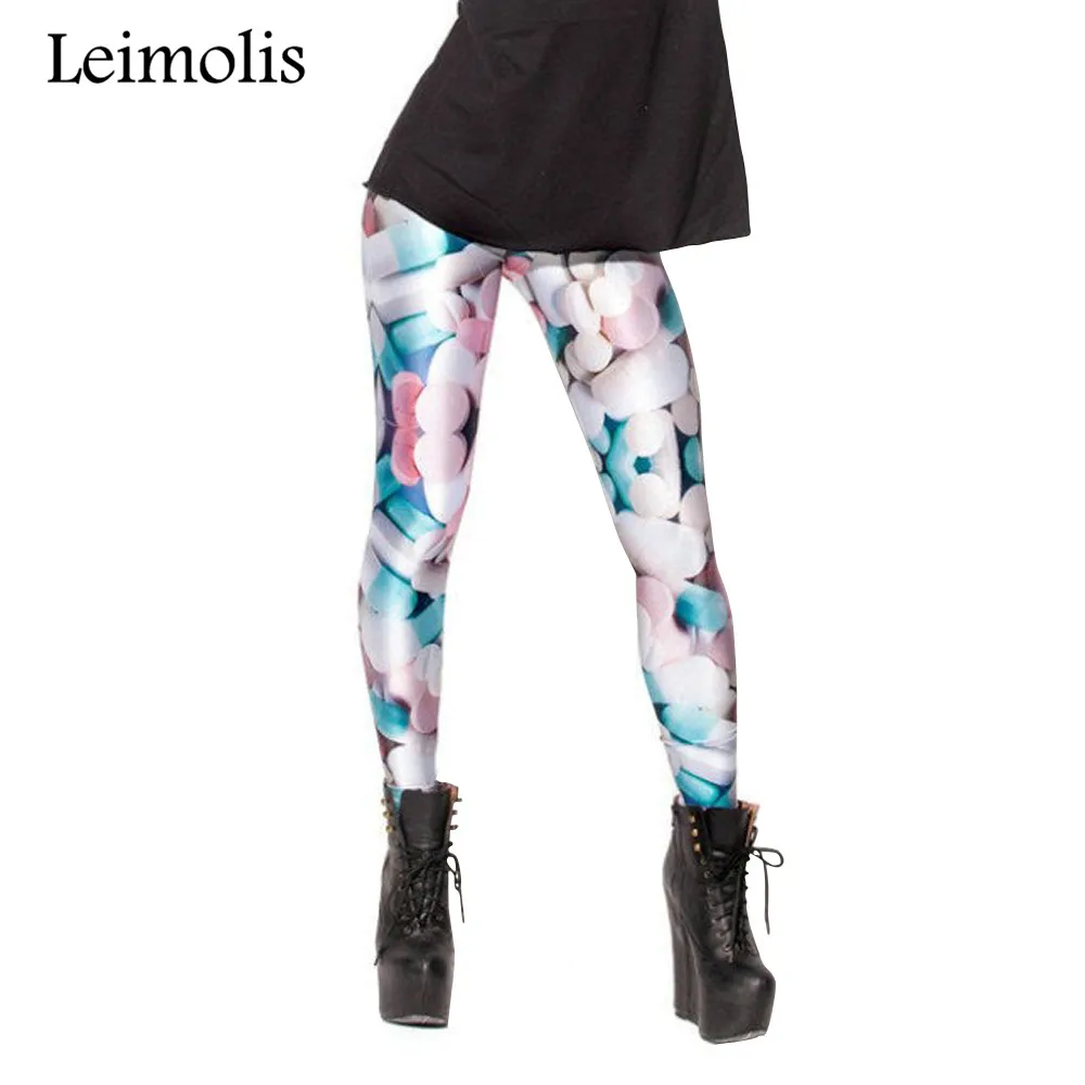 Leimolis 3D printed fitness push up workout leggings women candy pills plus size High Waist punk rock pants | Женская одежда