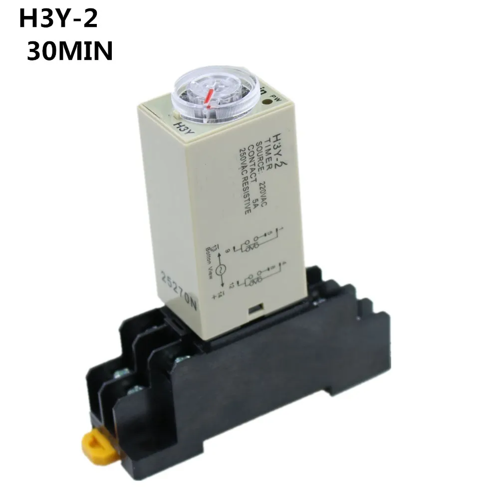 H3Y 2 AC 220V Реле времени задержки 0 30 минут с базой|time relay|delay timerac 220v delay |