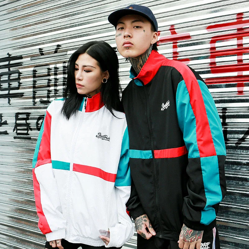 Мужская ветровка в стиле хип хоп черная винтажная куртка пэчворк повседневный