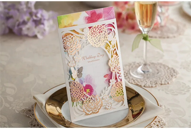 Персонализированные элегантный розовый цвет лазерная резка Флора приглашение