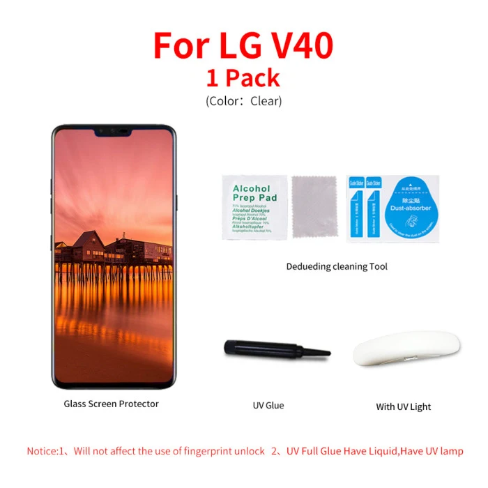 LG V40 1pcs Полный клей УФ закаленное стекло для экрана пленка для LG V30 V40 V50 G7 G8 полное покрытие 3D УФ светильник жидкая пленка для LG V50 LG G8 - Цвет: LG V40 1pcs