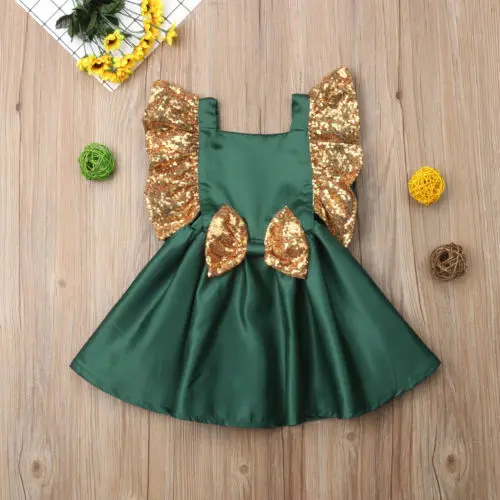 FOCUSNORM Kids Baby Girl Dress Sequins Bowknot Wedding Party Princess Short Sleeve Pacthwork Dresses | Детская одежда и обувь