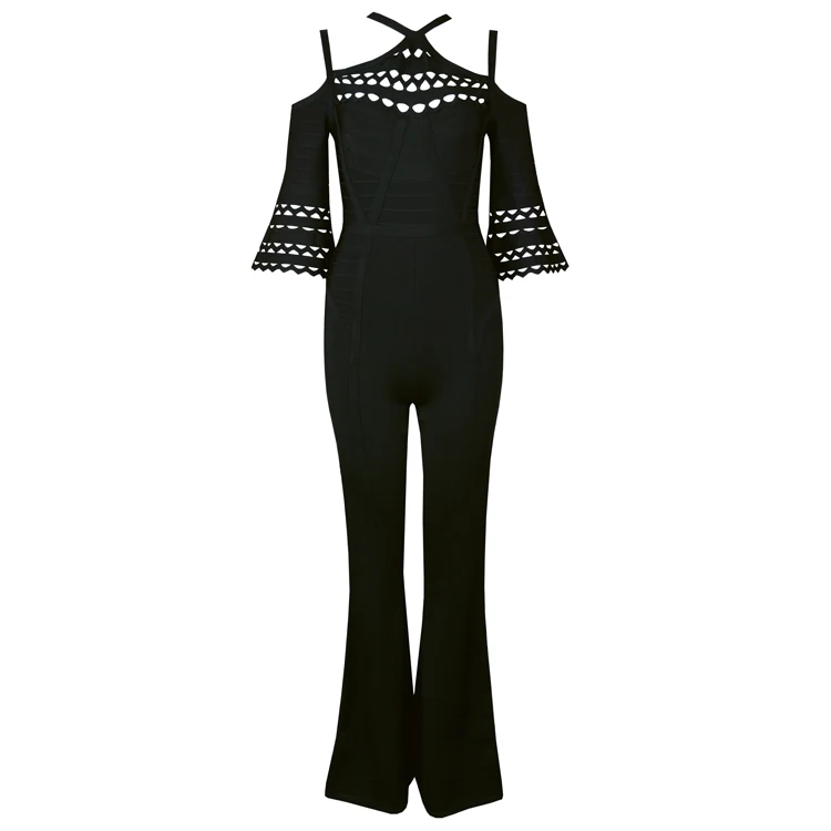 

Top Quality Strap Halter Bandage Suits Elegant Women Half Sleeve Sexy Celebrity Evening Party Long suits