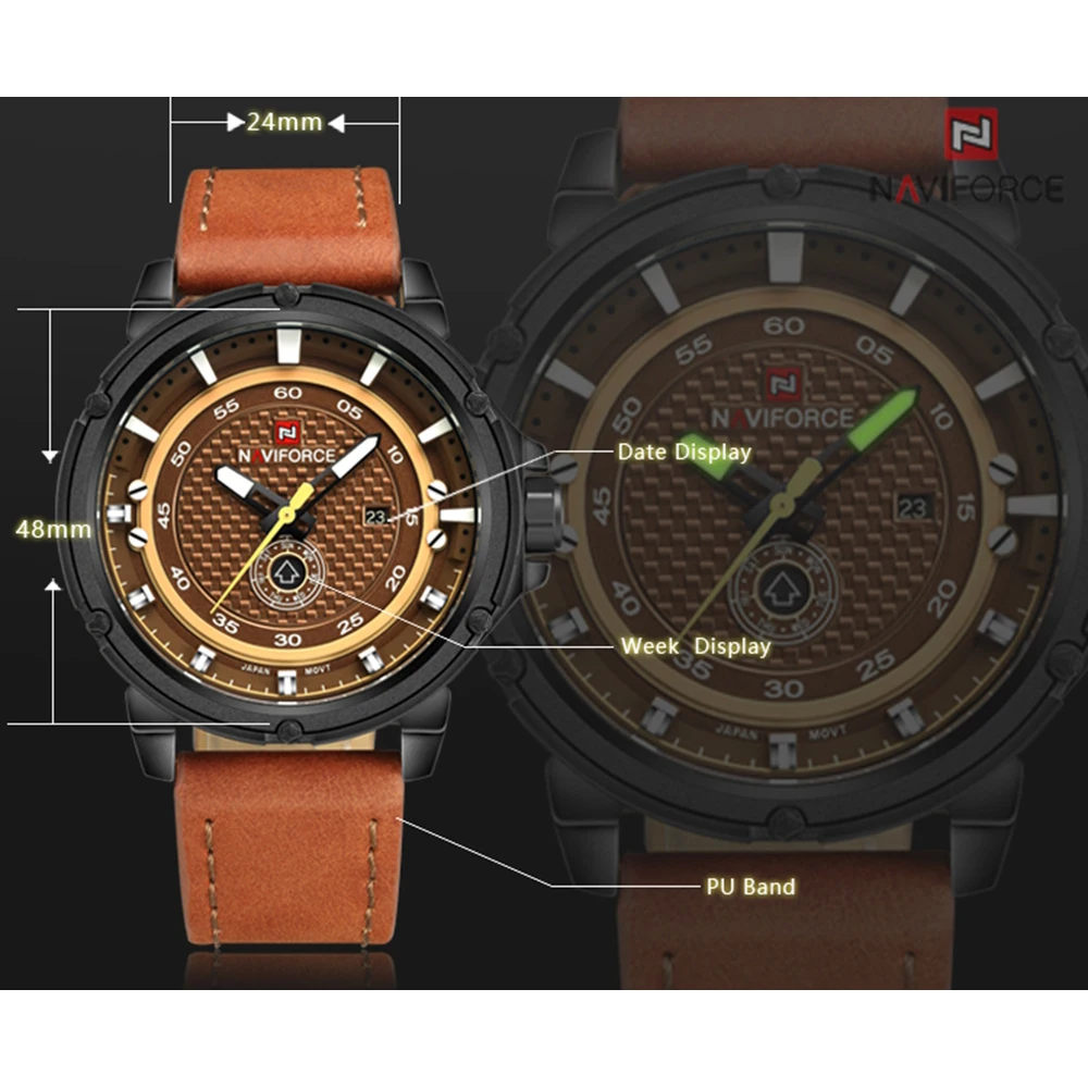 NAVIFORCE часы человек Элитный бренд Relogio Masculino Мода Военная кожа кварцевые наручные