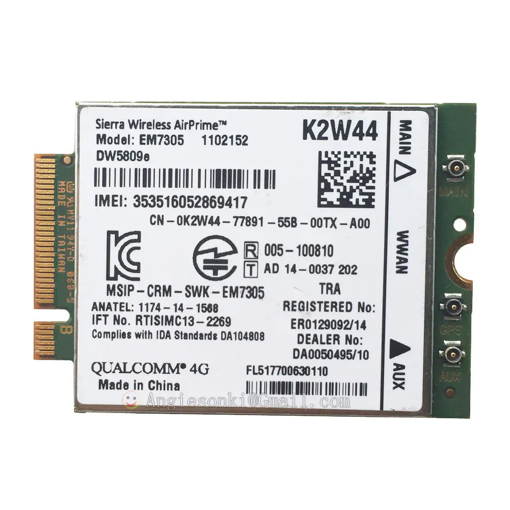 Модуль карты DW5809e K2W44 для Sierra Wireless Airprime EM7305 M.2 4G 100M LTE WWAN Dell E7450 E7250/7250 E5550/5550 E5450/5450|em7305|