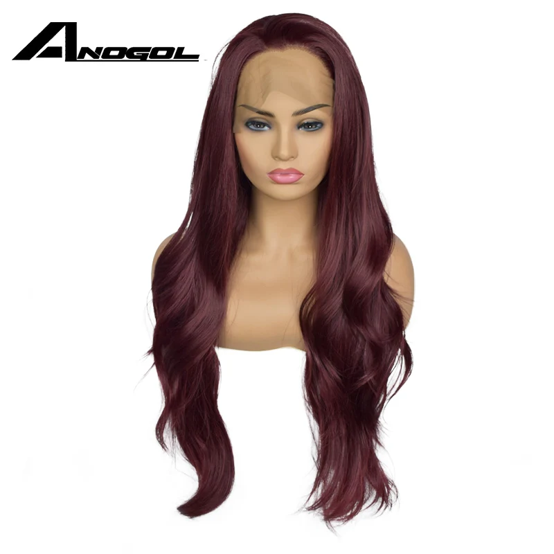 Anogol длинные естественные волны фиолетовый буганди розовый платиновый блонд