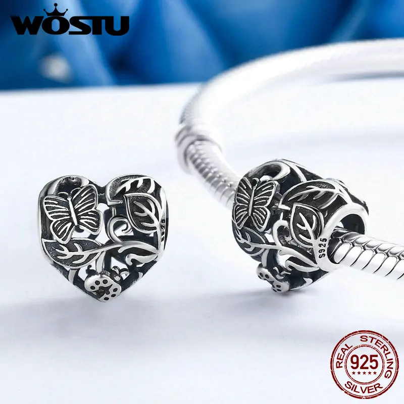 WOSTU Vintage Real 925 Sterling Silver The Garden After Rain Beads Fit Original Charm Bracelet DIY Jewelry Making Gift DXC155 | Украшения и