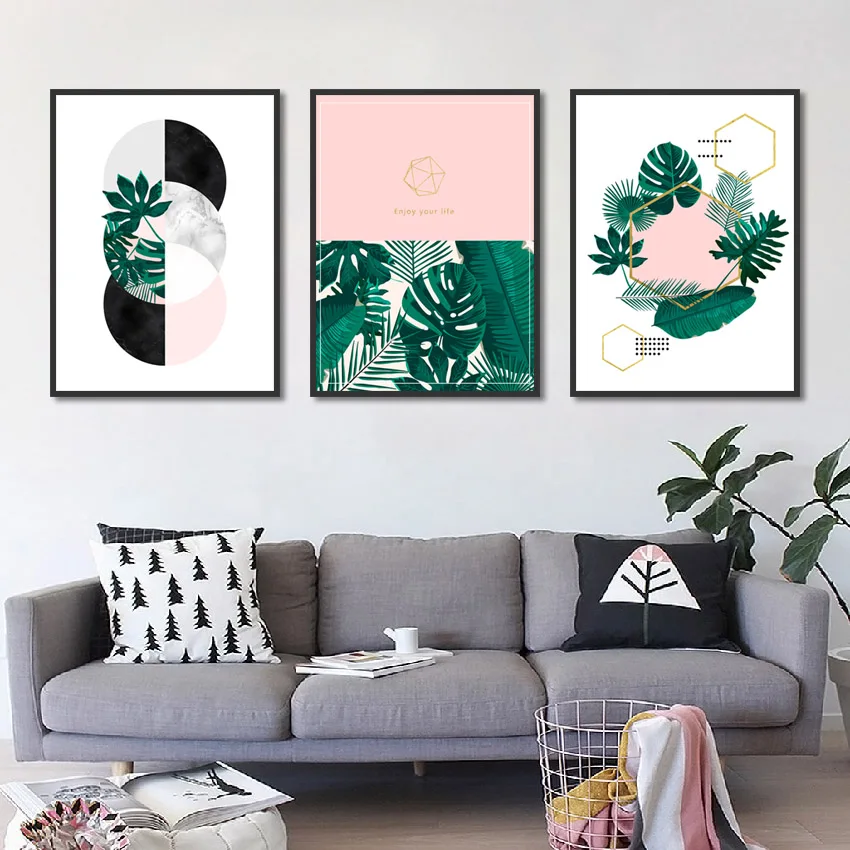 Современная декоративная картина в скандинавском стиле простая розовая зеленая