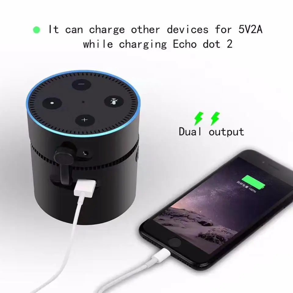 Портативный Батарея База для Amazon Echo Dot 2 Интеллектуальный 10000 мАч зарядки Колыбели