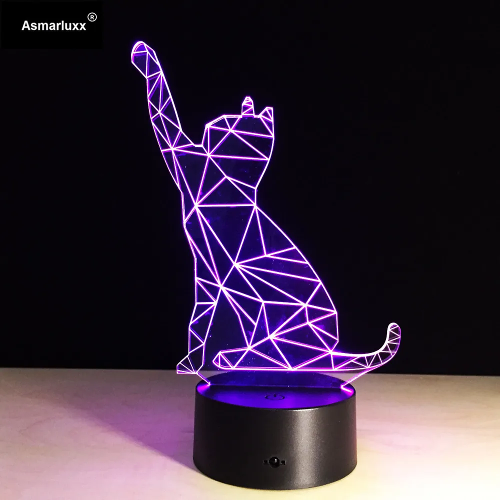 Светодиодный сенсорный выключатель с милой кошкой и USB портом ночник 3D для