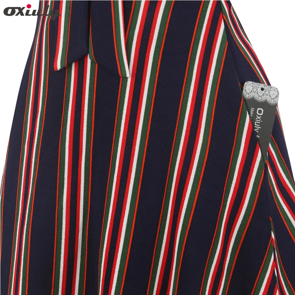 

Oxiuly Women Half Sleeve Black Patchwork Plaid Dresses Elegant A Line Striped Dress Ladies Tie Neck Vintage Christmas Dresses