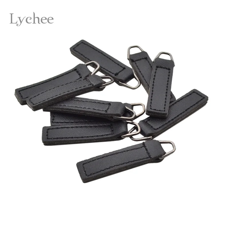 Lychee Life 10 шт. кожаная бирка на молнии черная кофейная головка сделай сам ручная