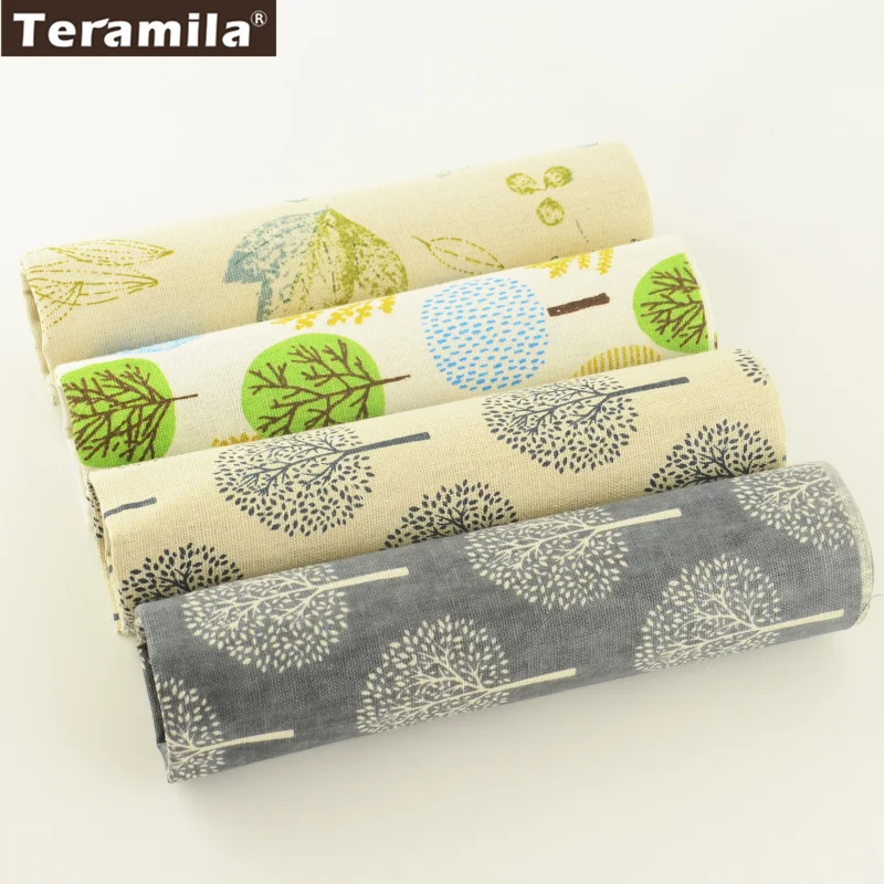 Хлопок teramila, льняная ткань, 4 разных цвета, деревья, узоры, счетчики, пэчворк, сделай сам, для подушки, сумки, подушки, занавески, скатерть